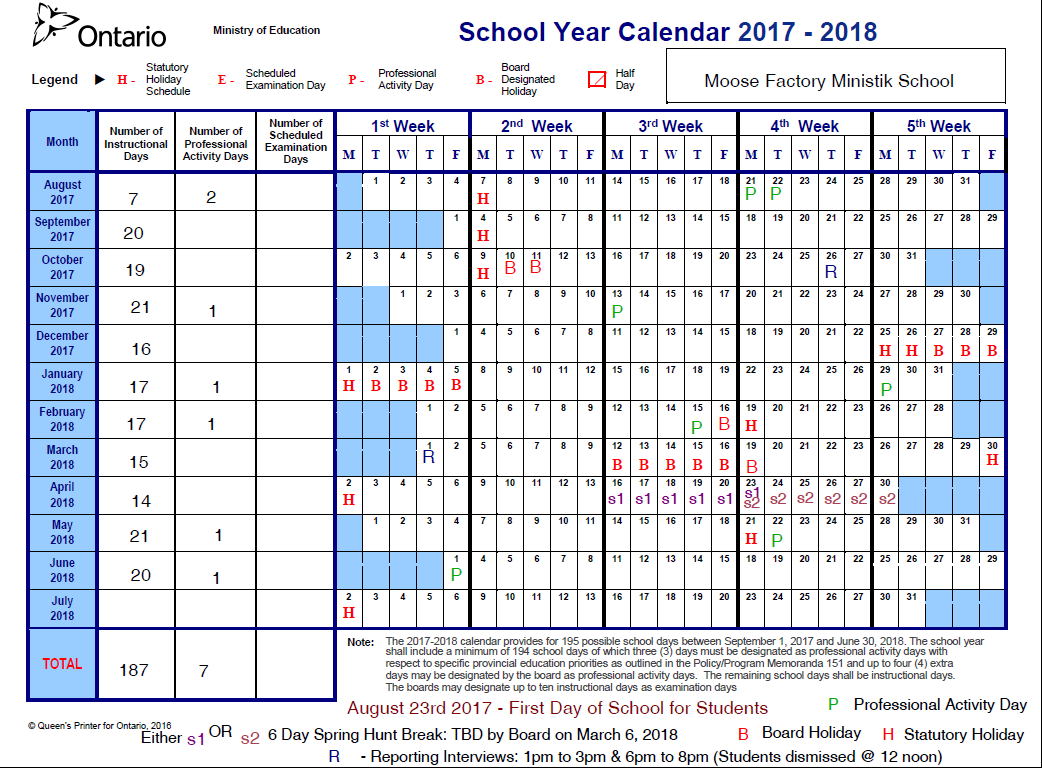 Moose Factory Ministik School Calendar 2017 and 2018 ...